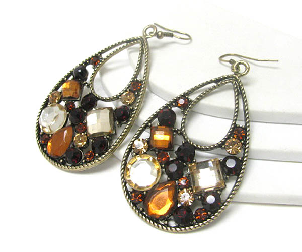 Multi crystal deco tear drop earring