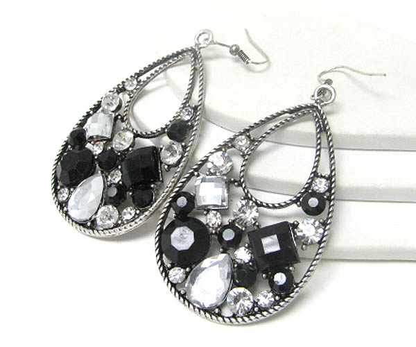 Multi crystal deco tear drop earring