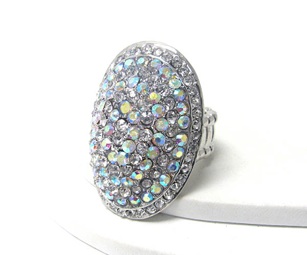 Multi crystal stud oval large stretch ring