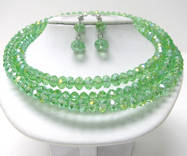 Facet glass bead coiled stretch necklace earring set