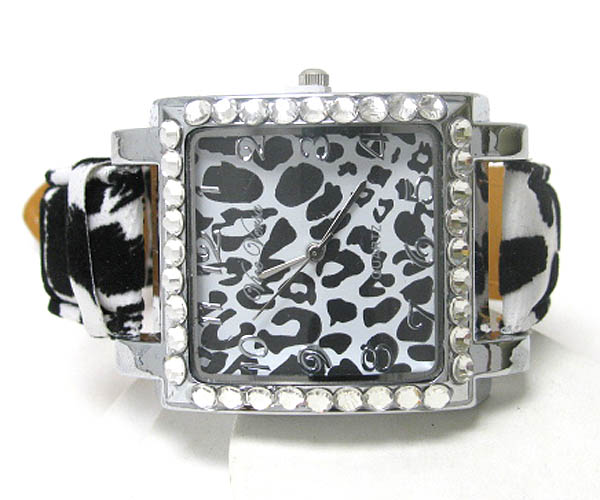 Crystal deco case and animal print face and band watch