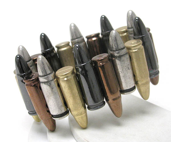 Multi color metal bullet link stretch bracelet