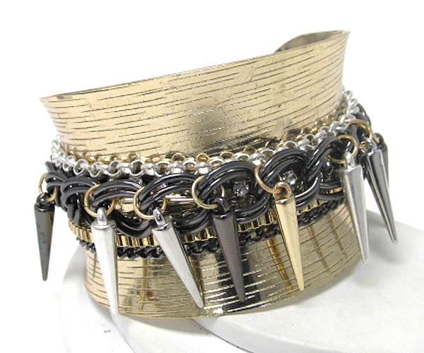 Multi spike and chain wrap metal bracelet