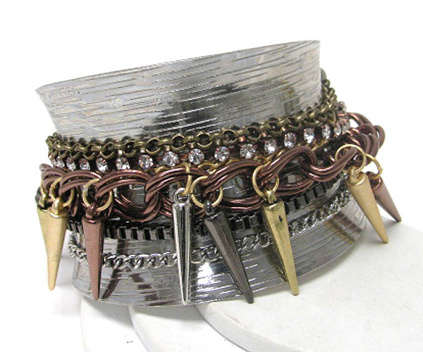 Multi spike and chain wrap metal bracelet