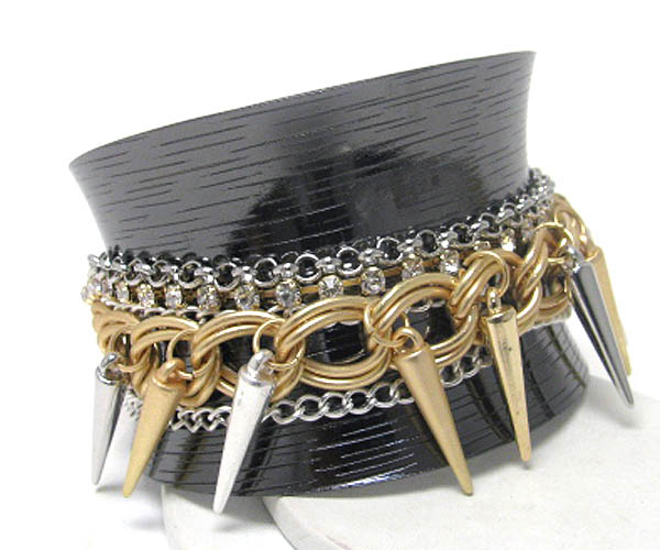 Multi spike and chain wrap metal bracelet