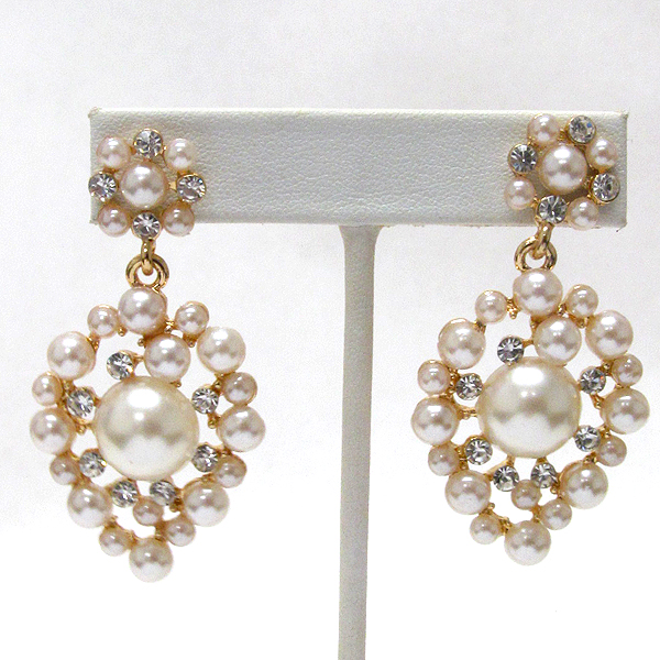 Pearl crystal deco marquise shape earring