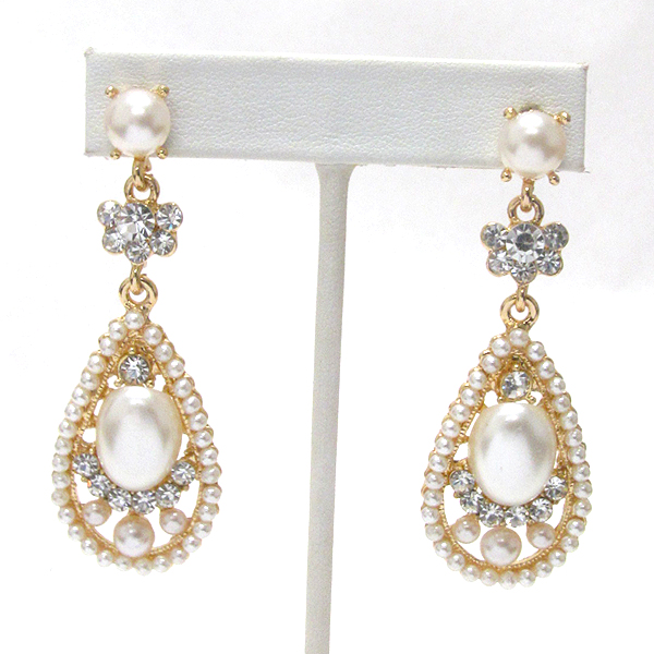 Center pearl and crystal deco teardrop earring