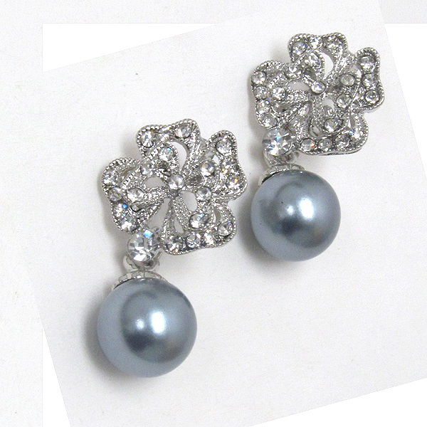 Crystal flower and pearl drop earring