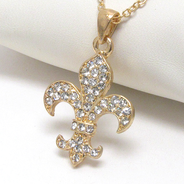 Premier electro plating crystal deco fleur de lis pendant necklace