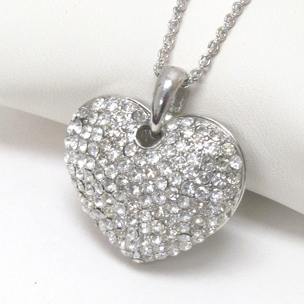 Premier electro plating crsytal stud puffy heart pendant necklace -valentine