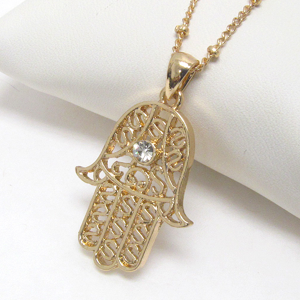 Premier electro plating crsytal center deco metal filigree hamsa pendant necklace