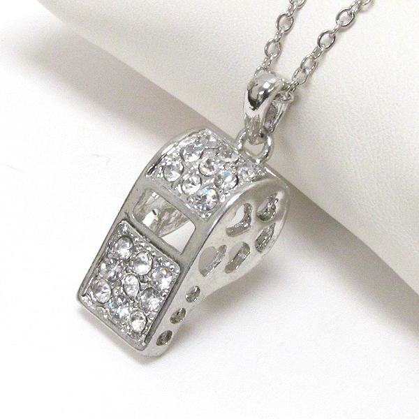 Premier electro plating crystal deco whistle pendant necklace