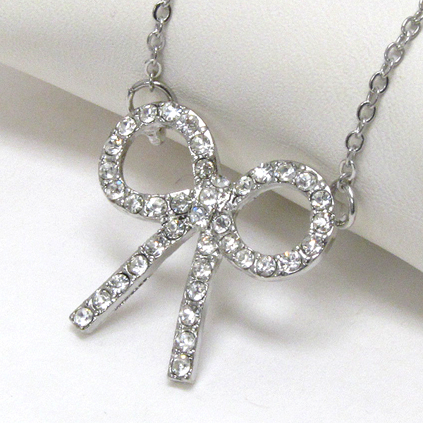 Premier electro plating crystal deco ribbon or bow pendant necklace