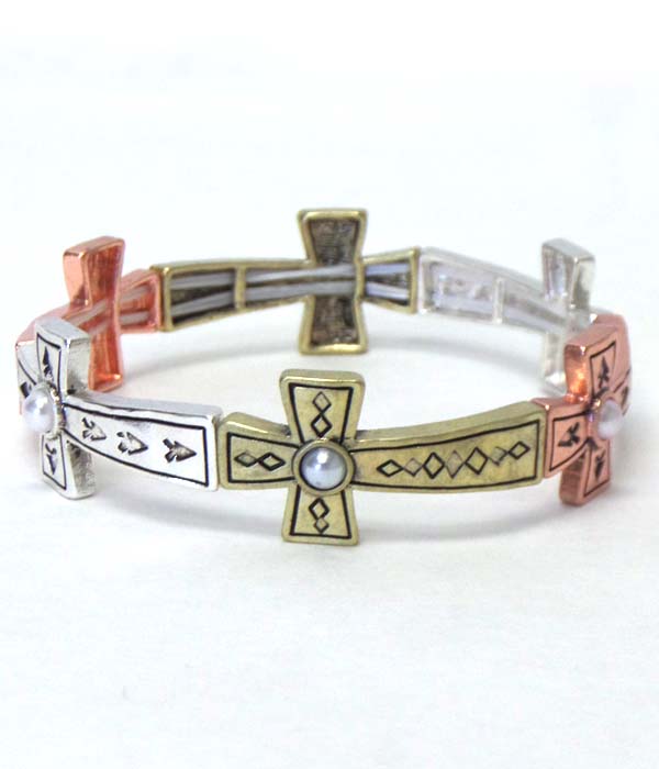 Multi metal linked cross bracelet