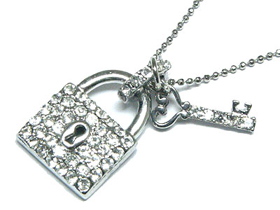 Crystal lock and key necklace