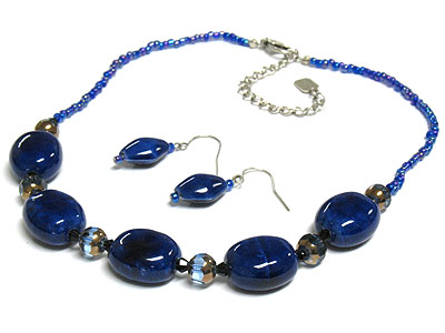 Glass and figuline seed bead necklace set