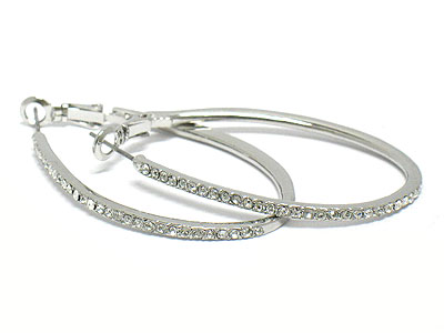 Crystal slender and lengthened hoop earring - hoops