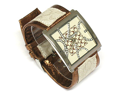 Designer pattern inspired dial and leather band watch