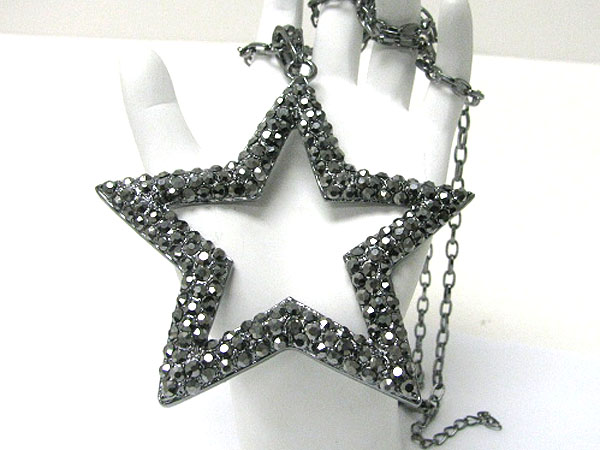 Extra large crystal stud open star pendant long chain necklace