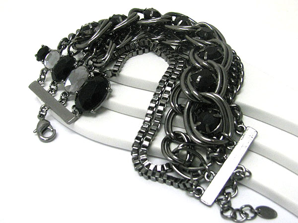 Crystal and mixed multi chain link bracelet