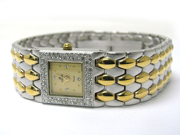 Crystal stud square face 22k gold electro plated jewelry watch