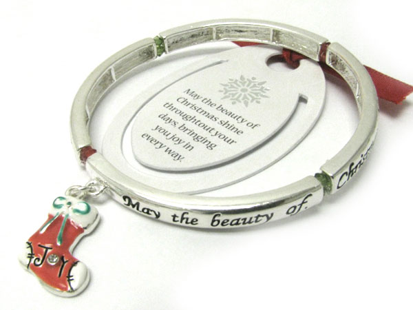 Christmas theme message and charm dangle stretch bracelet