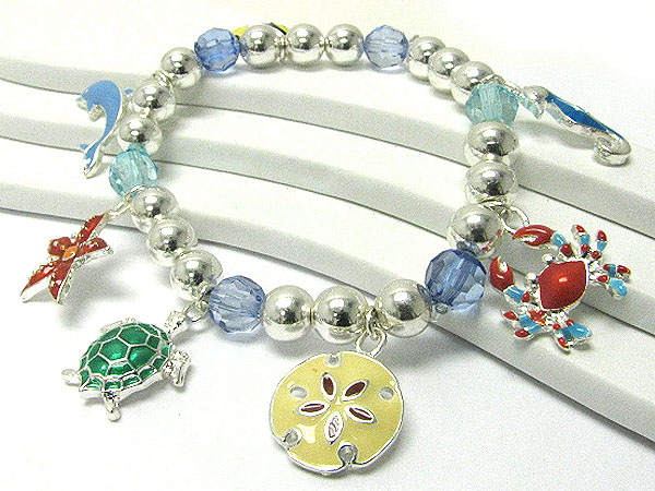 Mixed sea animal theme charm dangle stretch bracelet