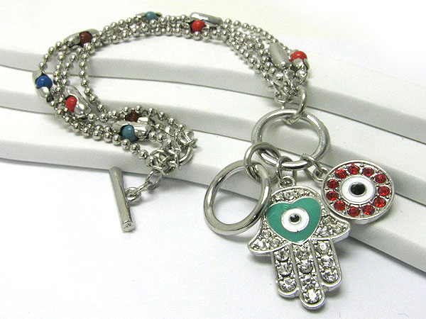 Crystal studl hamsa charm toggle bracelet