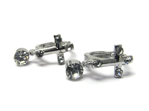 Crystal stud little huggie earring - cross