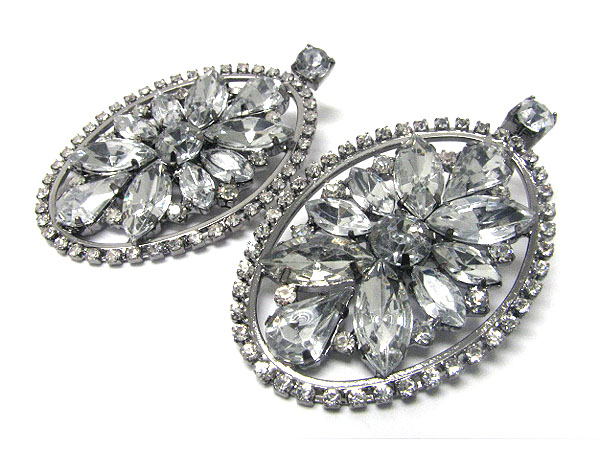 Crystal flower deco oval earring