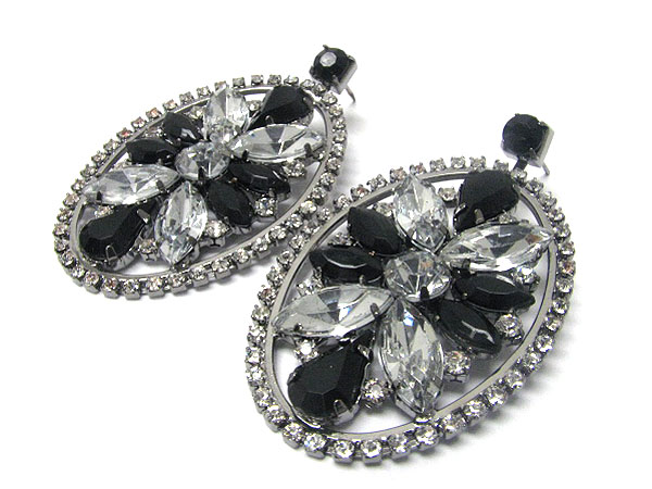 Crystal flower deco oval earring