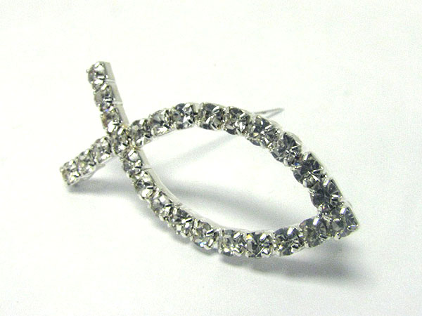 Rhinestone christian fish pin or brooch