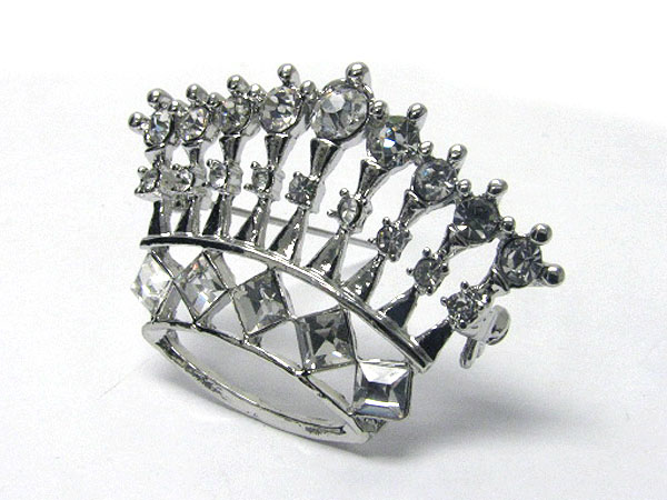 Crystal crown pin or brooch