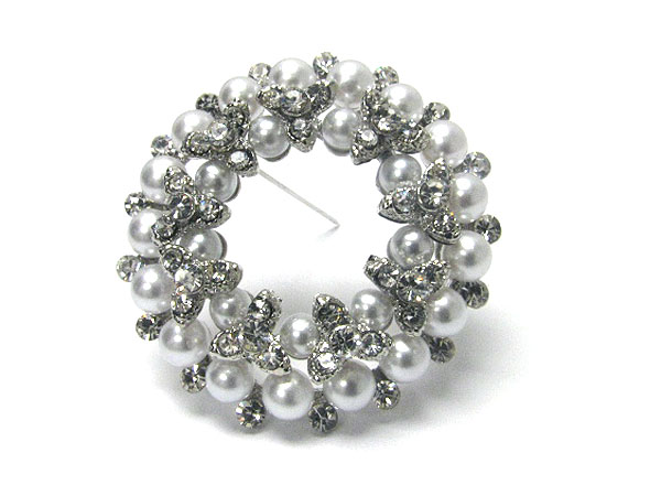 Crystal and pearl circle pin or brooch