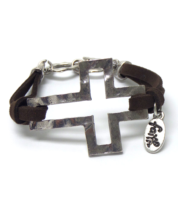 Hammered metal cross toggle bracelet
