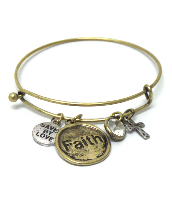 Hammered faith charm bangle bracelet