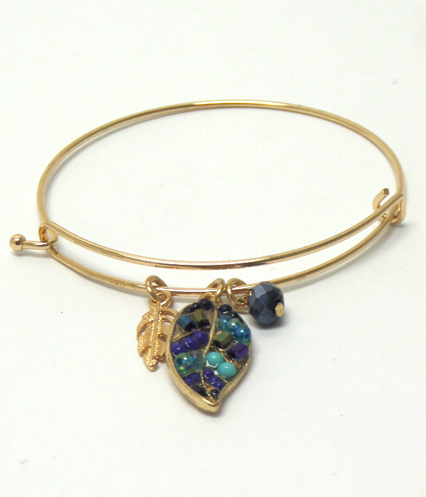 Leaf charm hook bangle bracelet