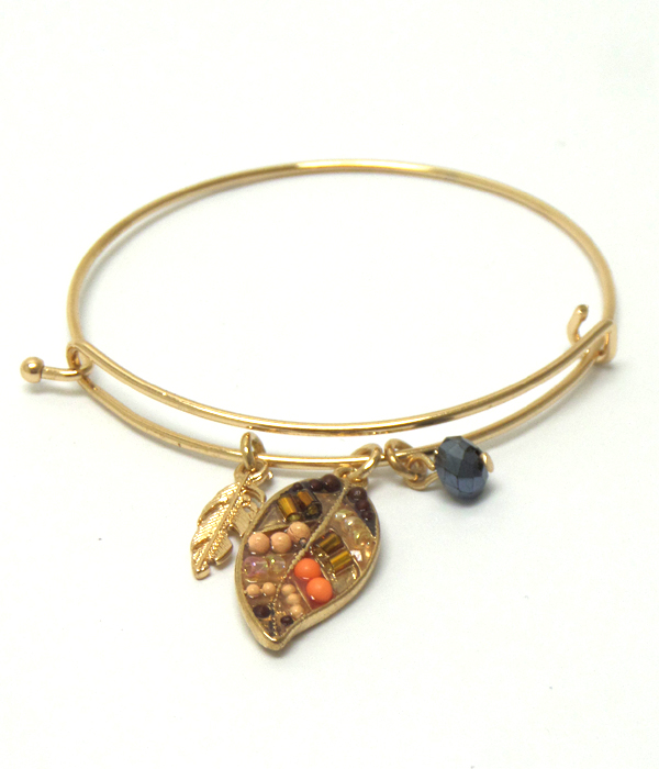 Leaf charm hook bangle bracelet 