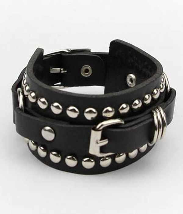 Casual punk style rivet buckle belt pu leather bracelet