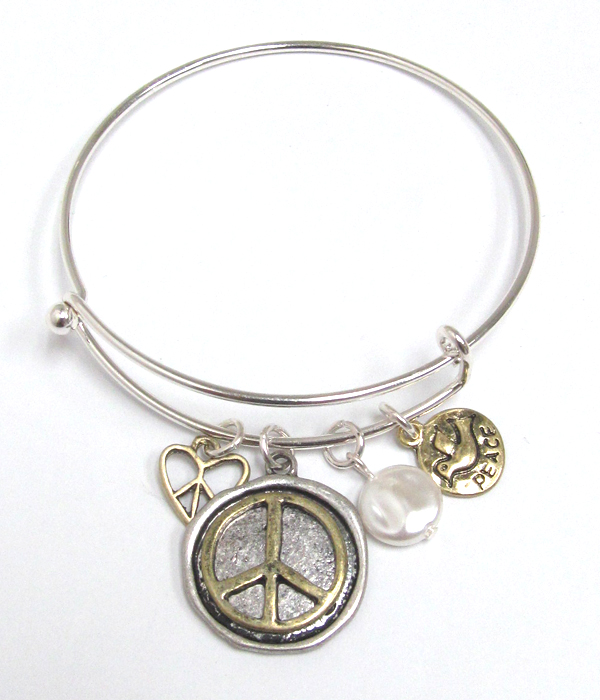 Peace charm wire bangle bracelet