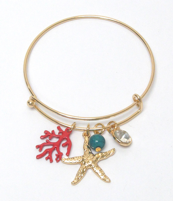 Sea life theme charm wire bangle bracelet - starfish