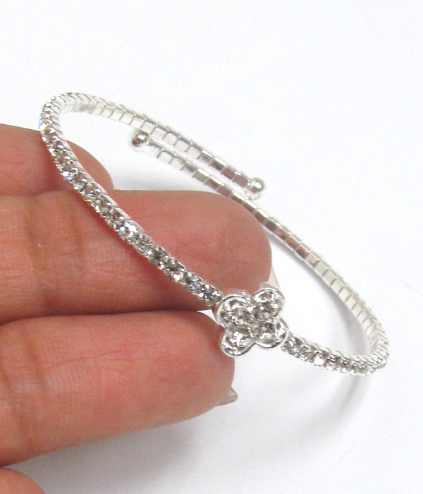 Rhinestone memory wire bracelet - flower