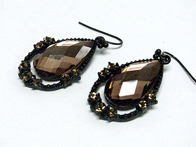 Facet glass stone and crystal deco earring