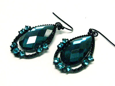 Facet glass stone and crystal deco earring