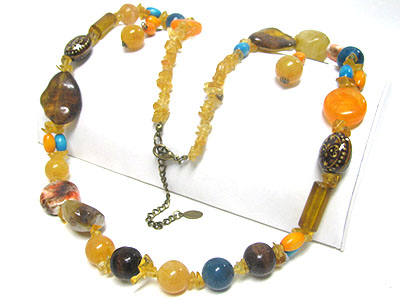 Ceramic and mixed natural chip stone long necklace set