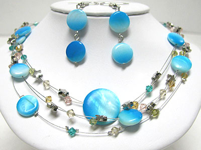 Sea shell disk and beads multi strand necklace set