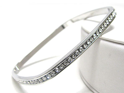 Crystal line square shape metal bangle