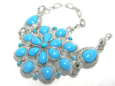 Glamorous acryl stone deco metal flower and chain link bracelet