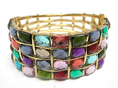 Facet acrylic stone metal grid bangle