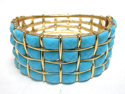 Facet acrylic stone metal grid bangle